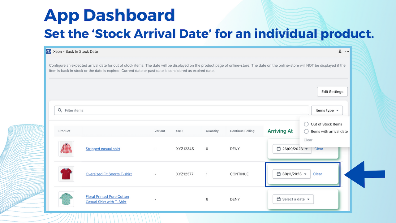 Settings for arrival date