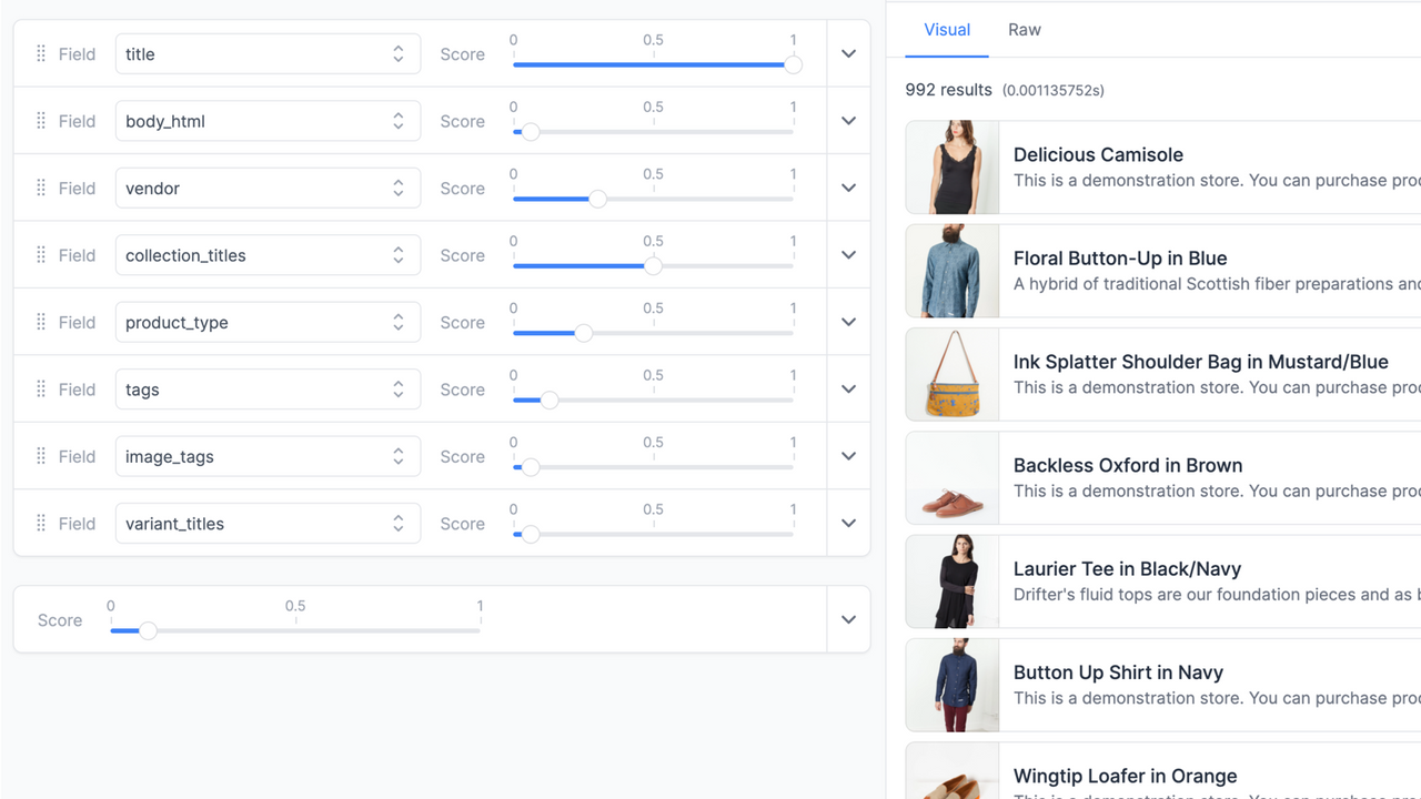 Merchandising with realtime relevance tuning & preview