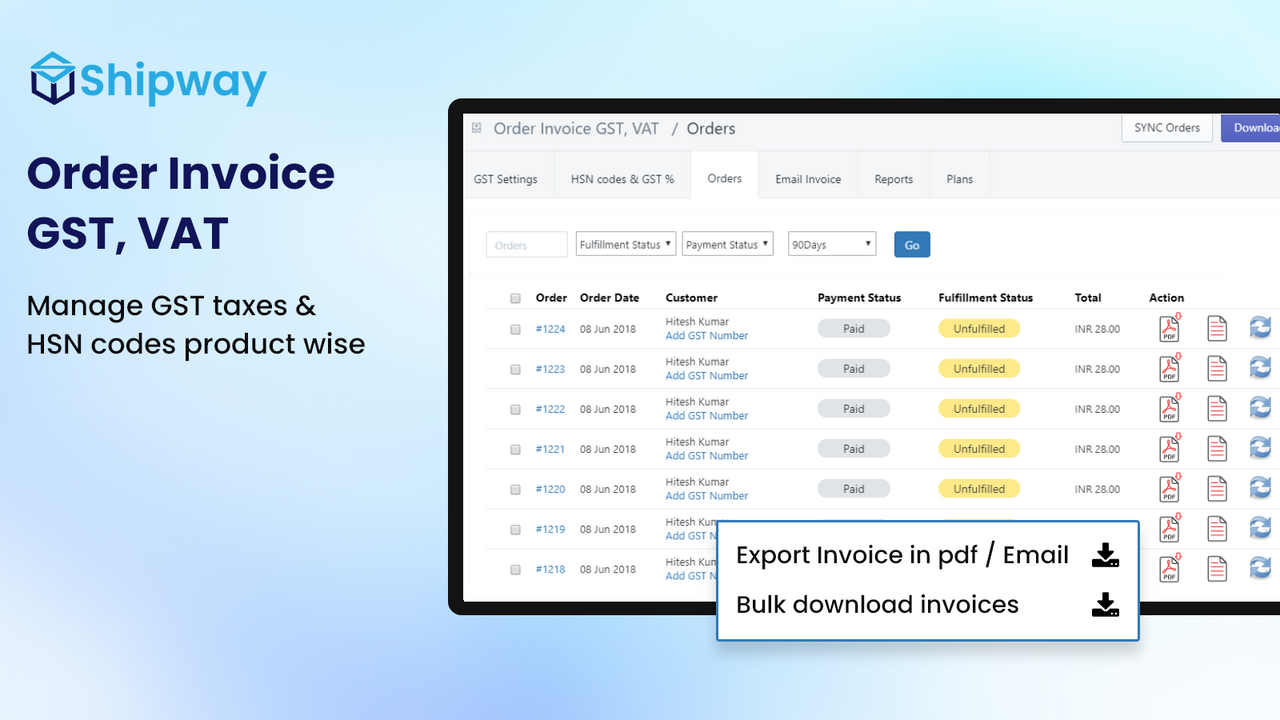 Order Invoice GST, VAT