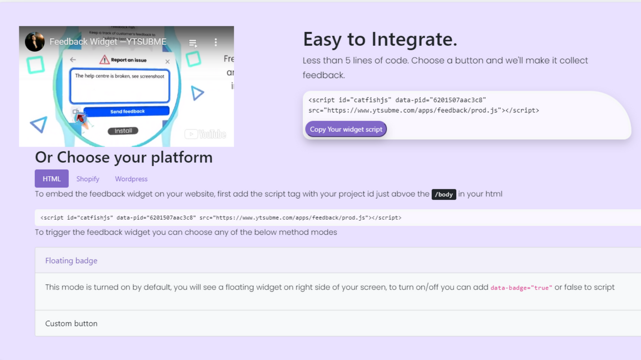 To embed the feedback widget on your website, first add the scri