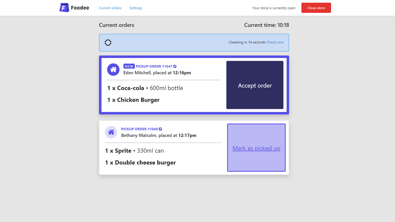 Order dashboard