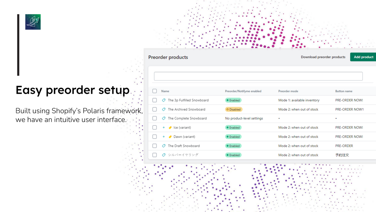 Easy preorder setup with intuitive UI