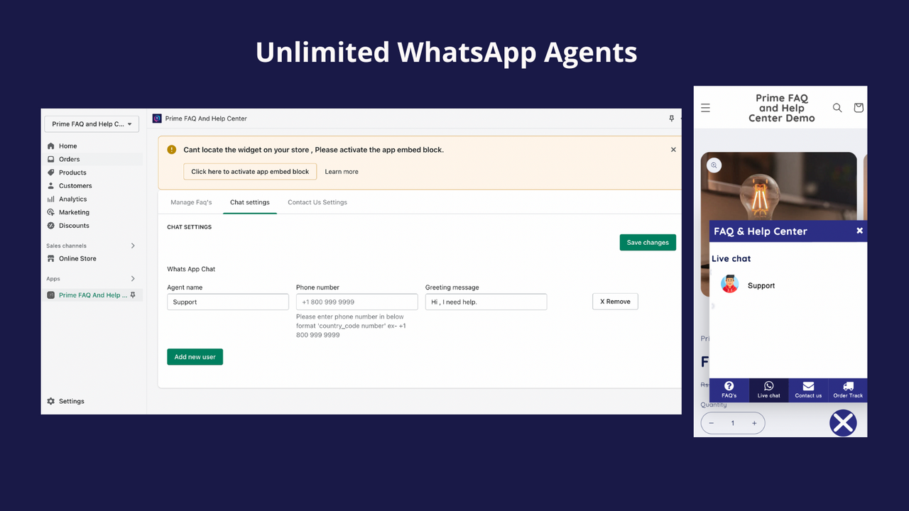 Prime FAQ Helpcenter Whatsapp Chat for Shopify