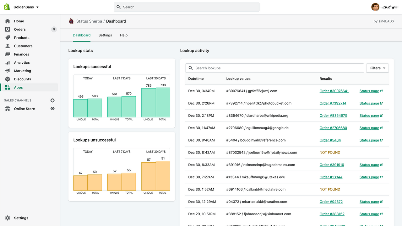 Admin dashboard