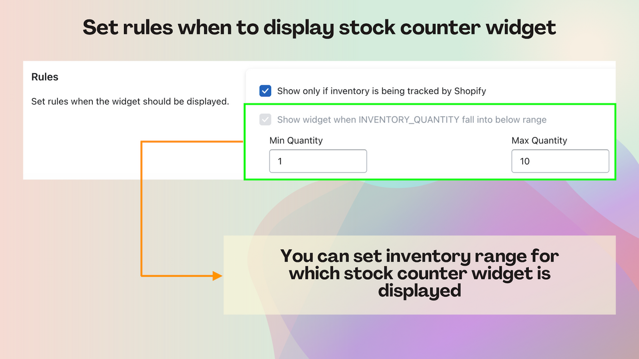 Set rules when to display stock count widget