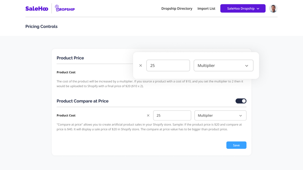 Use SaleHoo Dropship's Pricing Control to add set profit margins