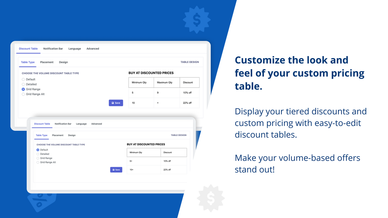 Customize the look and feel of your custom pricing table