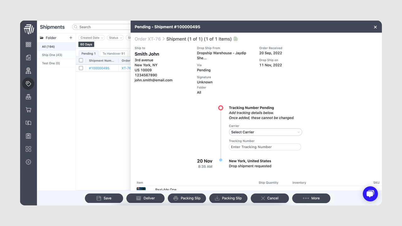 Shipment Tracking Page