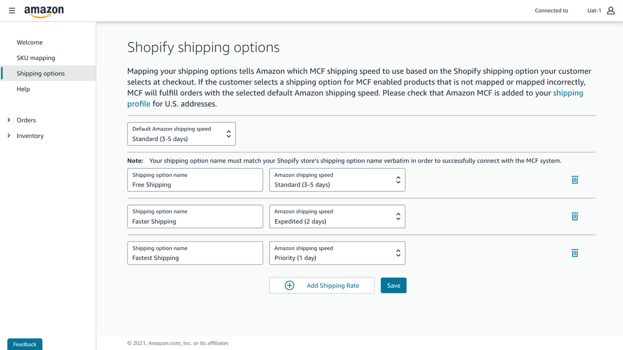 Match your existing Shopify shipping options to Amazon speeds