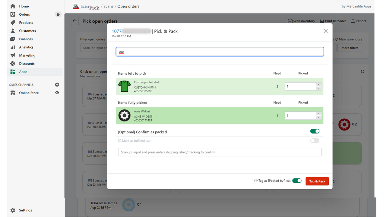 Order picking - pick scanning