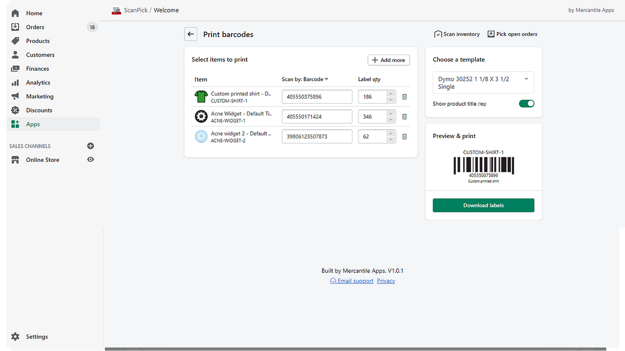 Print barcode labels