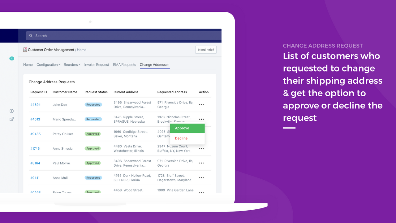 customer order management - address change