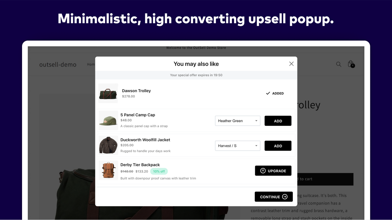 Minimalistic high converting upsell popup