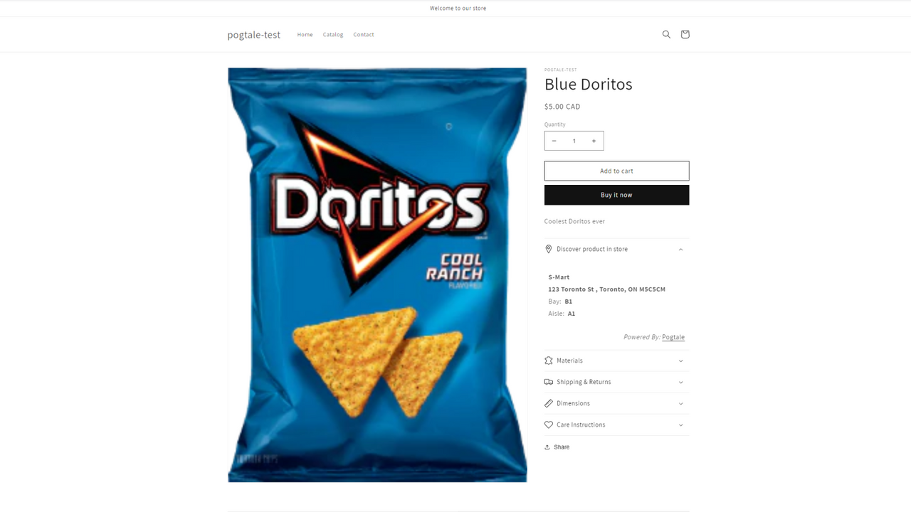 Product page on the storefront