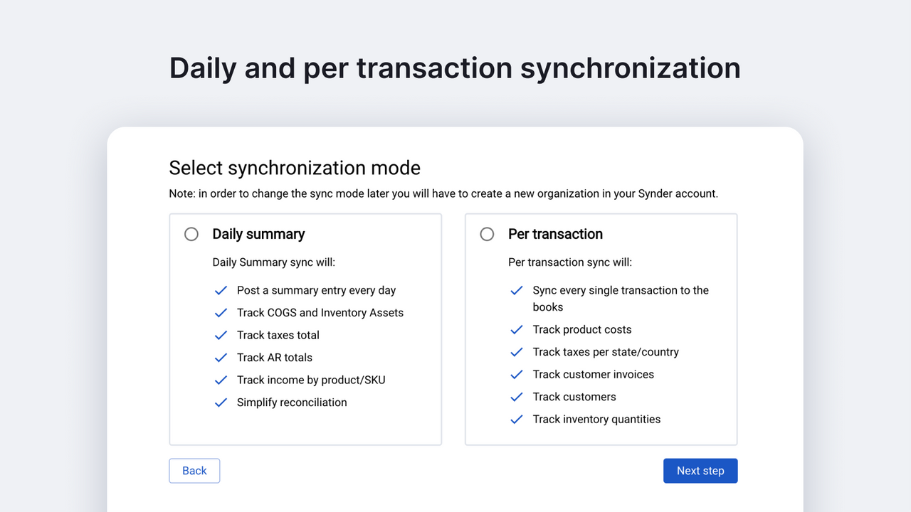 Select Daily Summary or Detailed Shopify sync by transaction