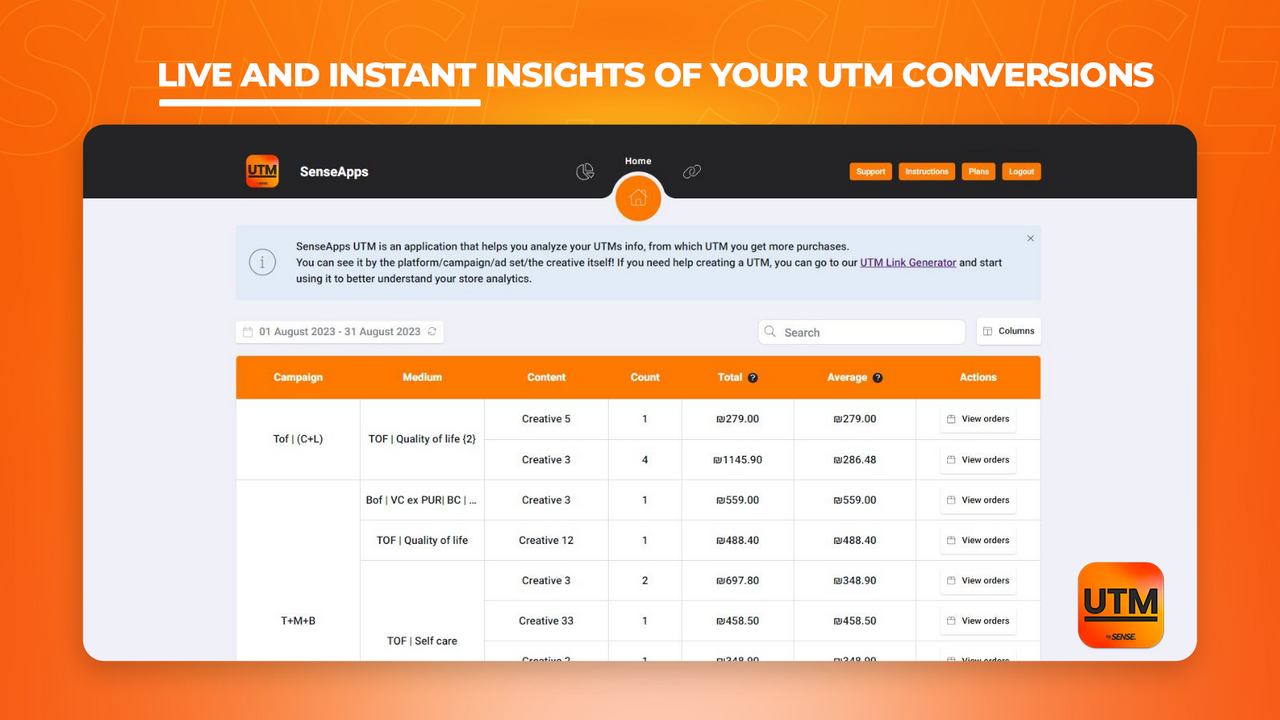 Filter orders table by dates and view more UTM details