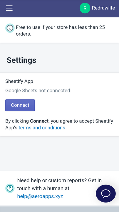 Mobile Sheetify Login Page : Order Reports