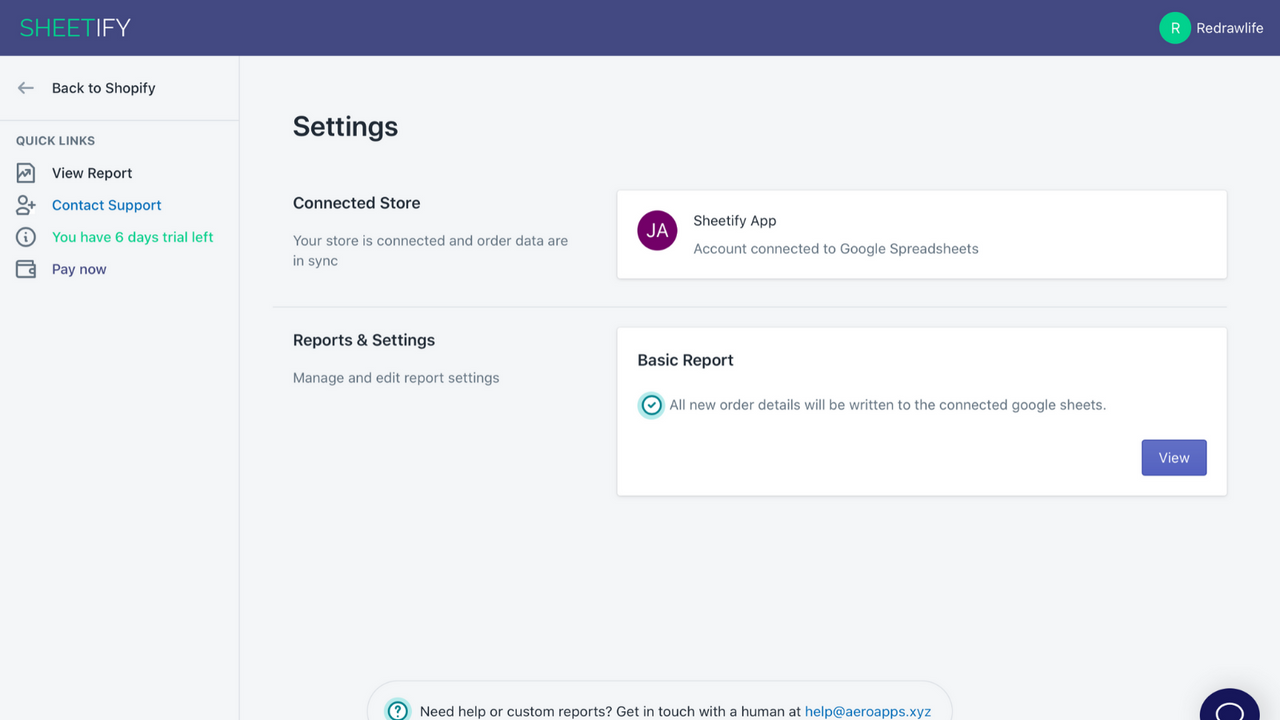 Sheetify connected dashboard : Order Reports