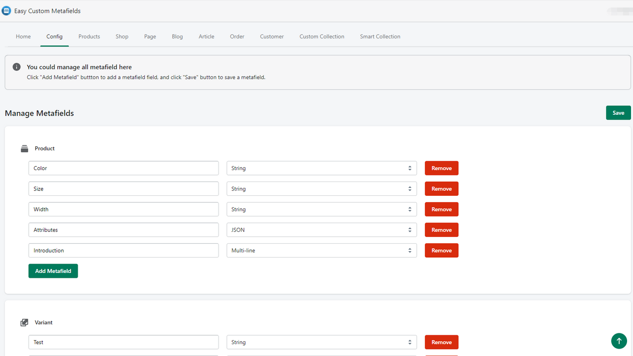 Manage metafields