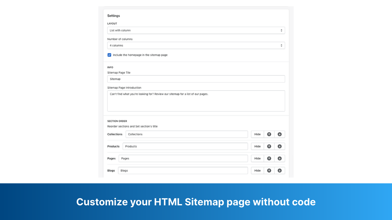 Customize your HTML Sitemap page without code