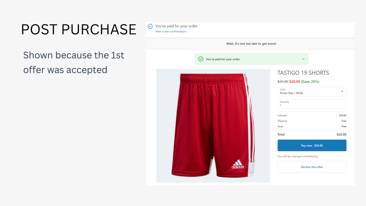 Displaying post purchase upsell funnel offer