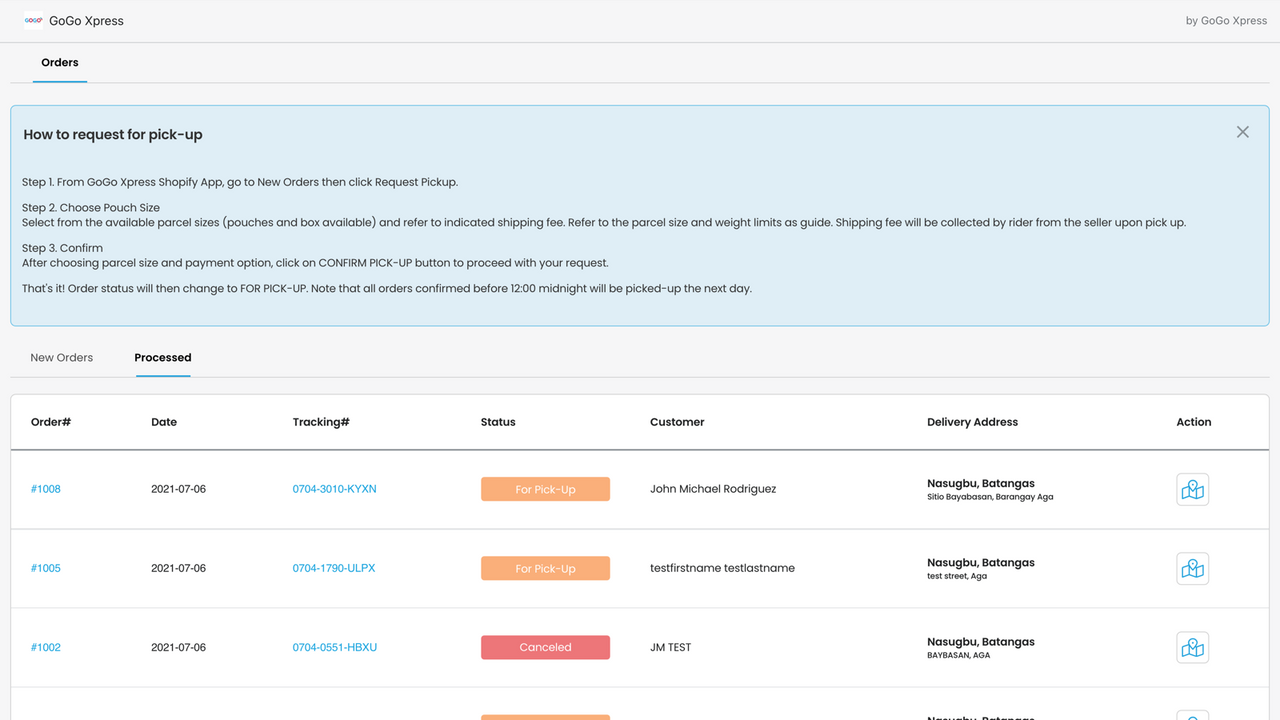 Processed Orders Page