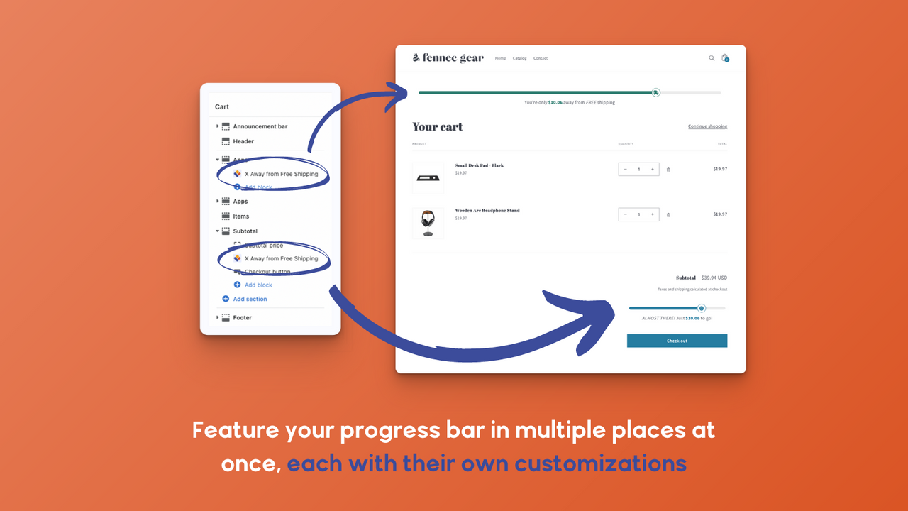 Show the progress bar in multiple places on your cart page