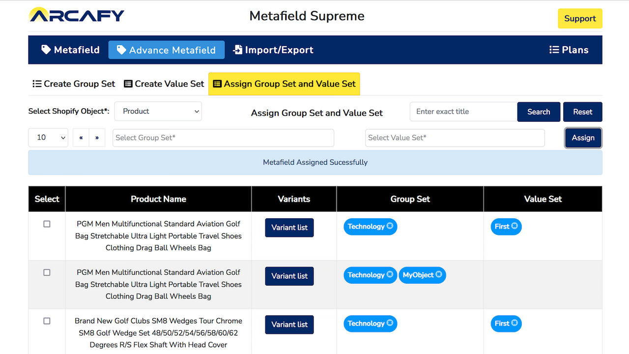 Assing Group / Value Set