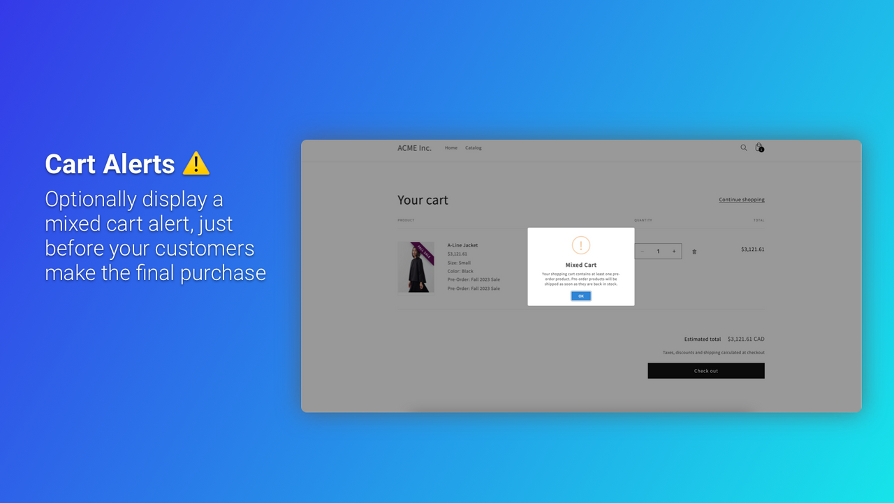 Mixed cart alerts