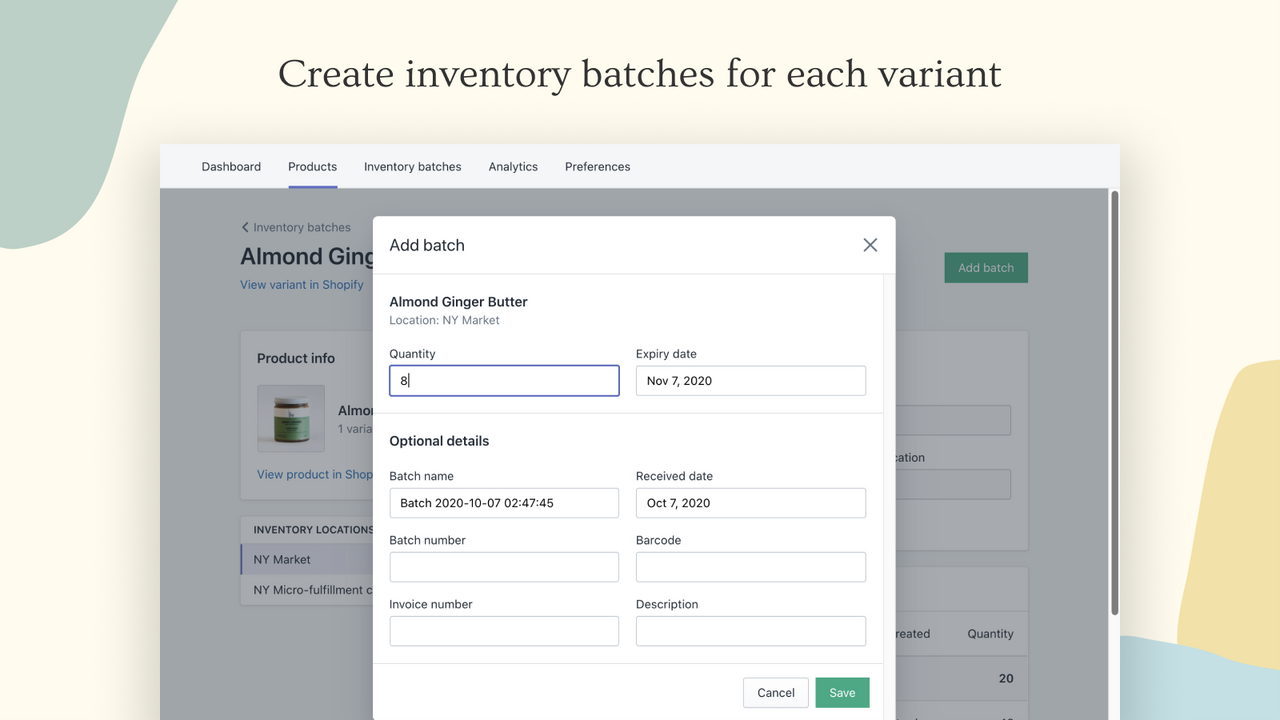 Create inventory batches for each variant