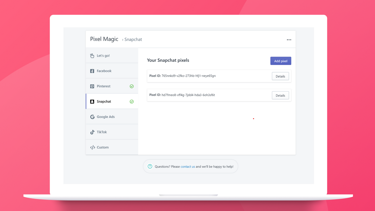 Manage snapchat pixels in Pixel Magic