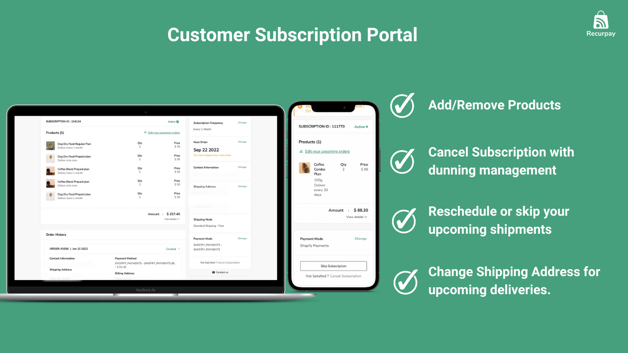 Shopify Subscription app: Self managed customer portal