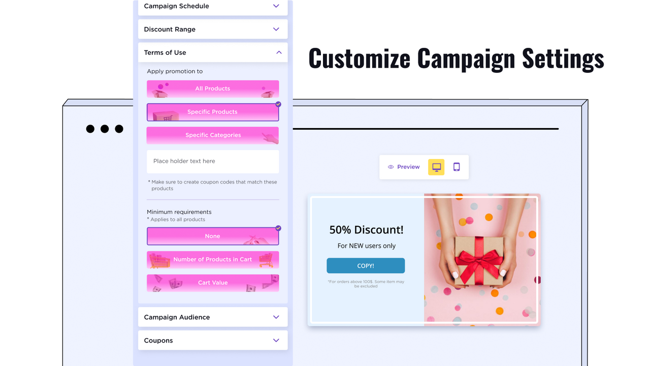 Namogoo Intent Based Promotion - Customize Campaign Settingss