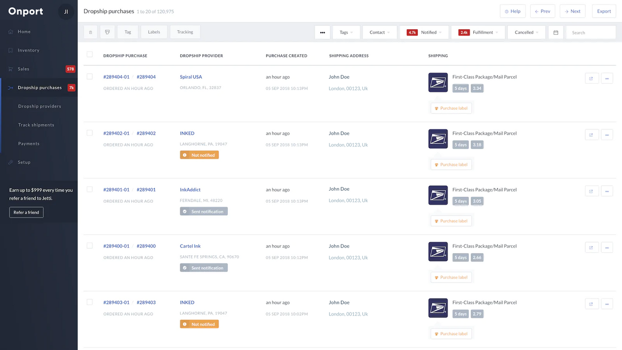 Manage and consolidate dropship orders for multiple vendors