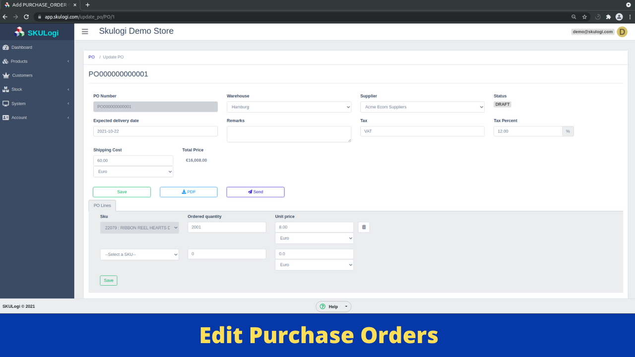 Create and Edit Purchase Orders