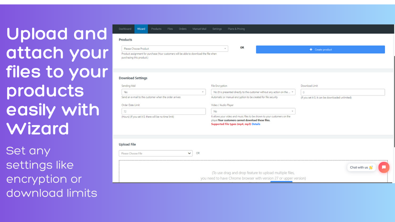 Upload & attach your files to your products easily with Wizard