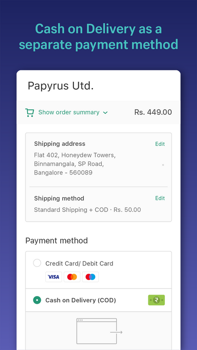 Cash on Delivery as a separate payment method