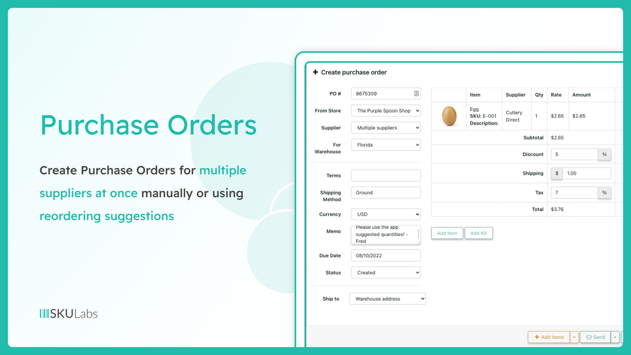 Create purchase orders for individual suppliers or one account