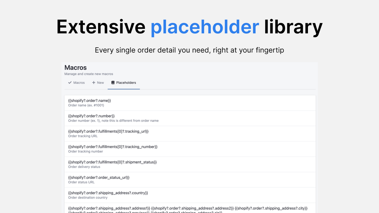 Extensive placeholder library