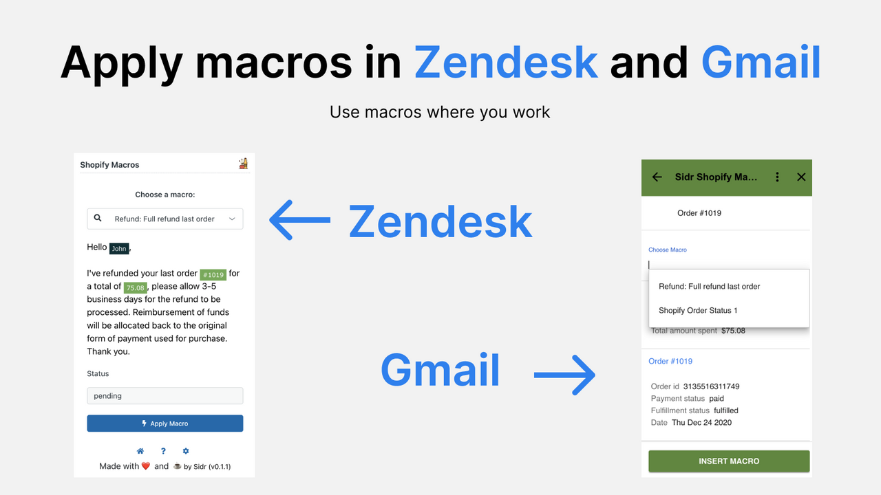 Apply macros in Zendesk and Gmail