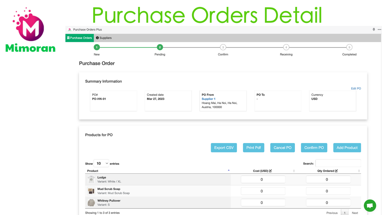 Purchase Order (PO) detail