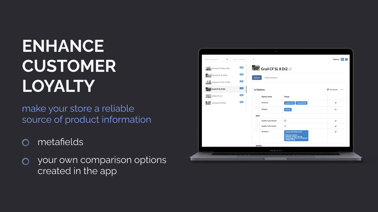 Configure comparison fields for the product