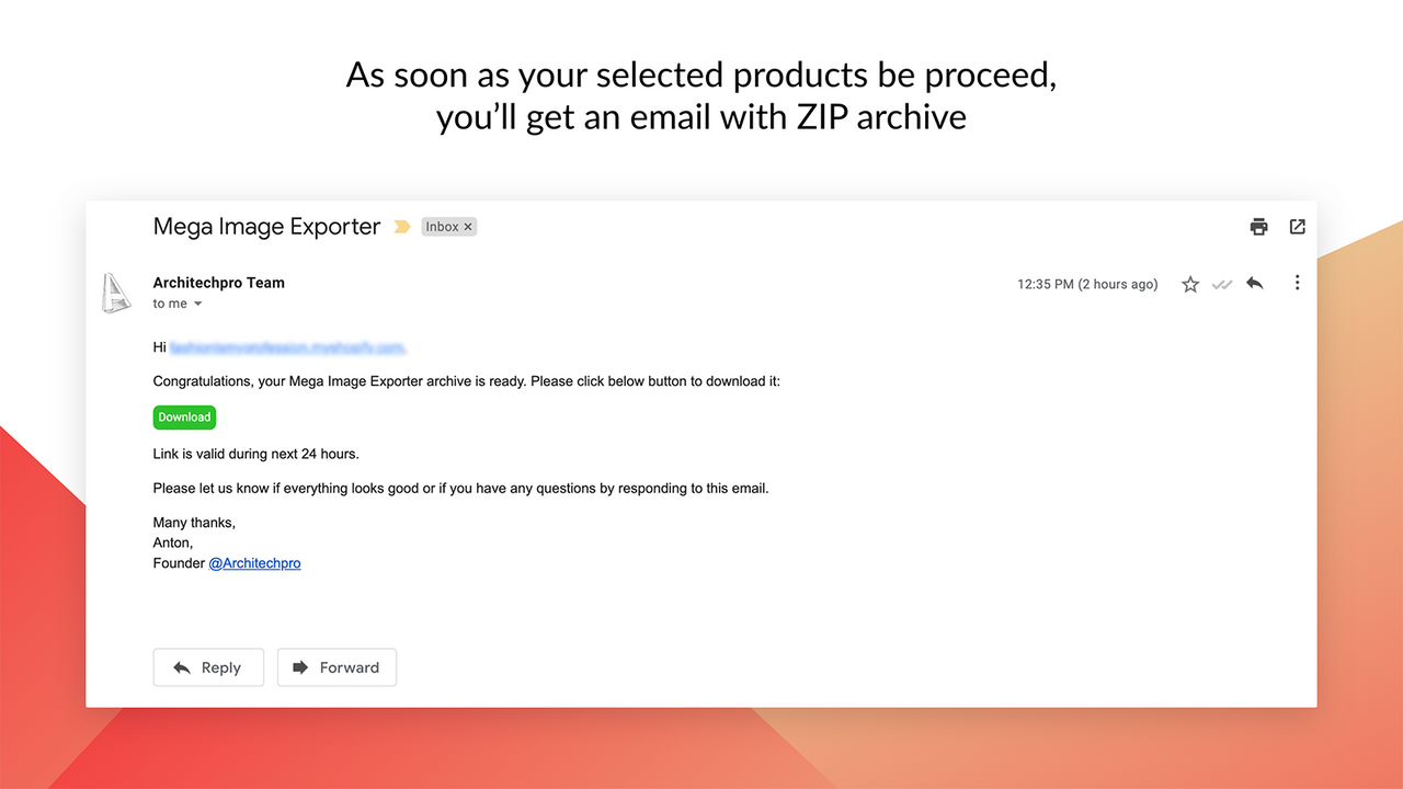 Mega Media Exporter email with zip images archive download link