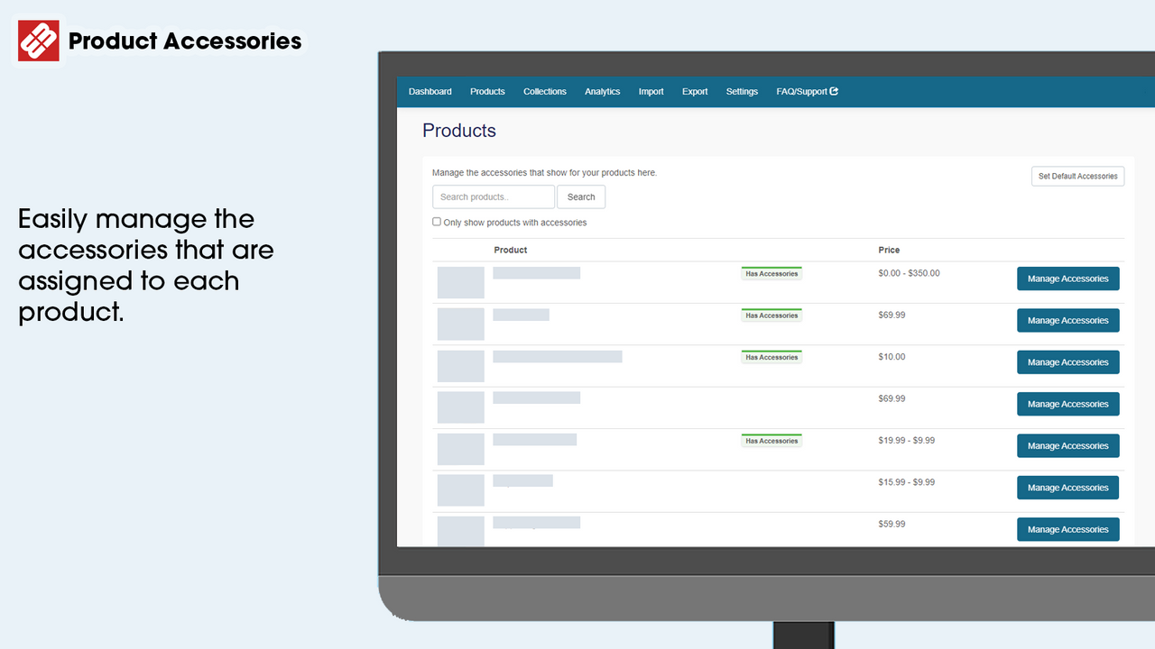 Product Accessories manage accessories