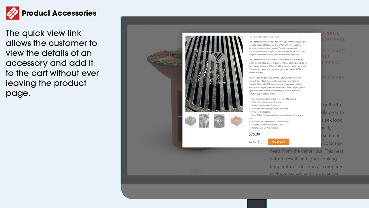 Product Accessories quick view on desktop