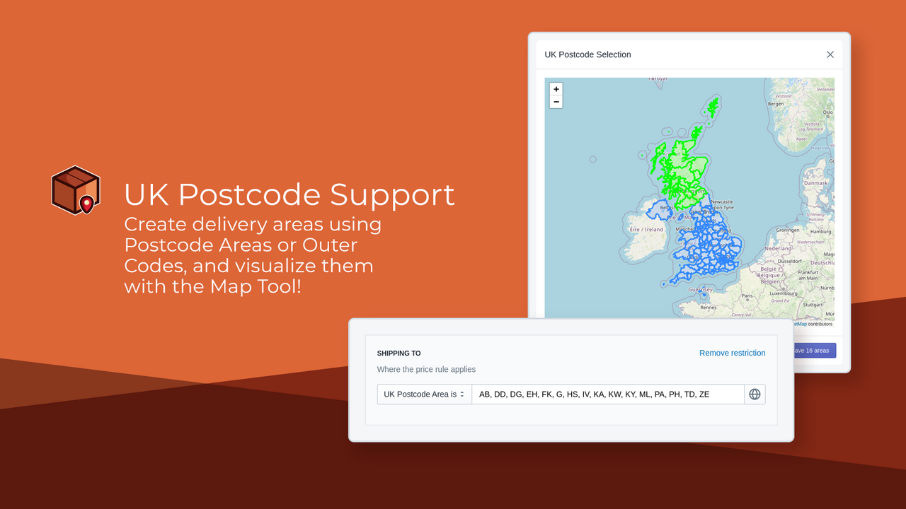 Our selectable UK postcode map with outward code restrictions