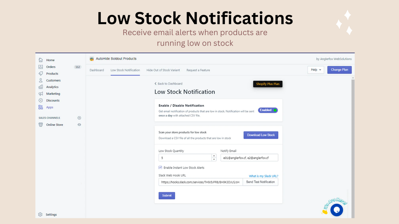 low stock products notification