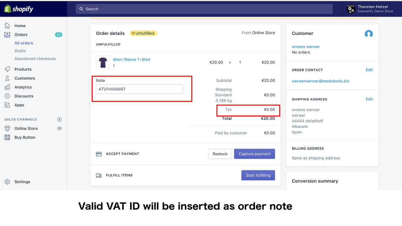 VAT gets inserted as order note