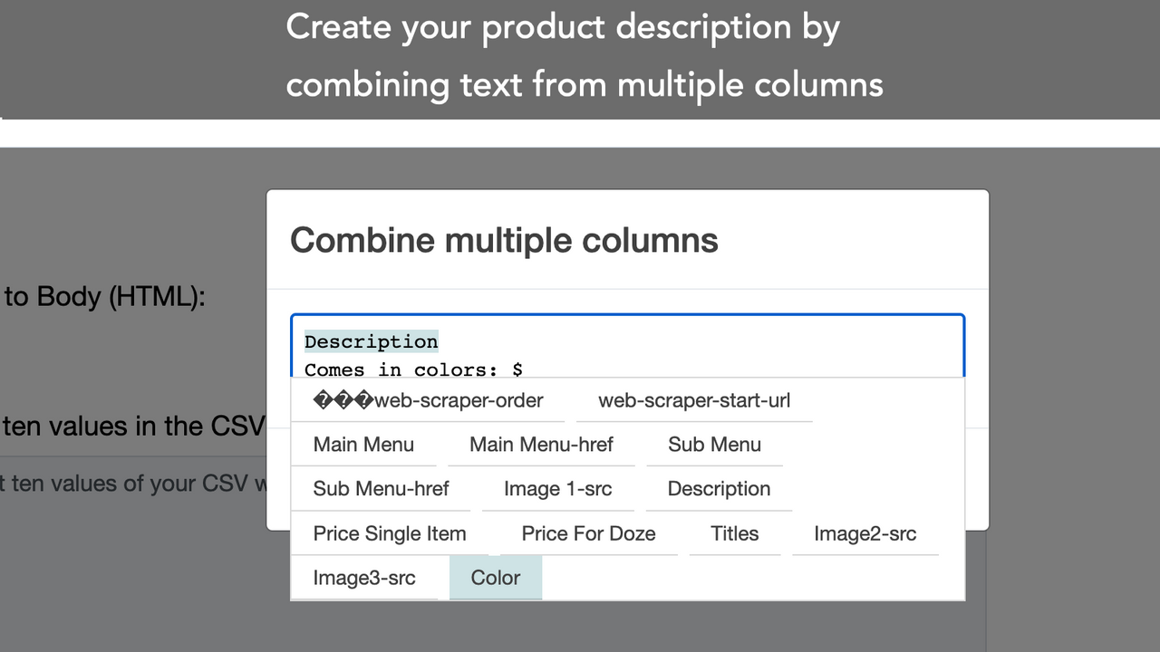 combine columns for description