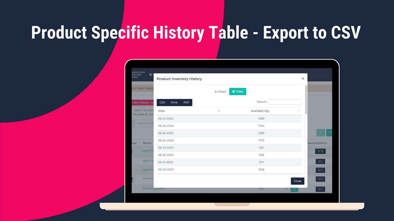 Product Specific History Table - Export to CSV